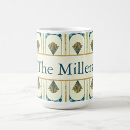 Taza De Café Personalized Art Deco Teal & Gold Geometric
