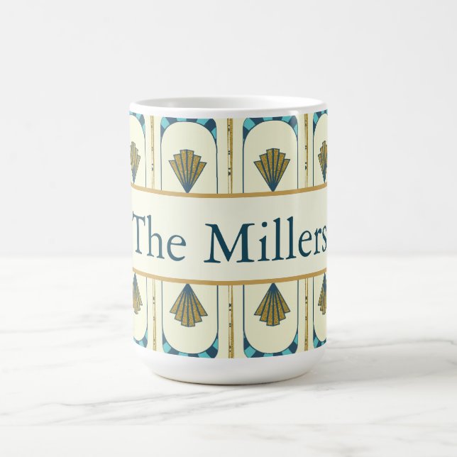 Taza De Café Personalized Art Deco Teal & Gold Geometric (Centro)