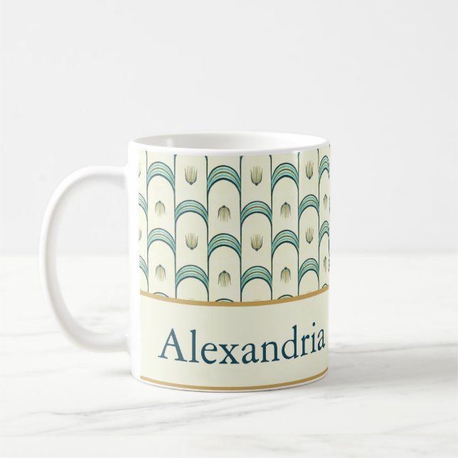 Taza De Café Personalized Art Deco Teal & Gold Geometric (Izquierda)
