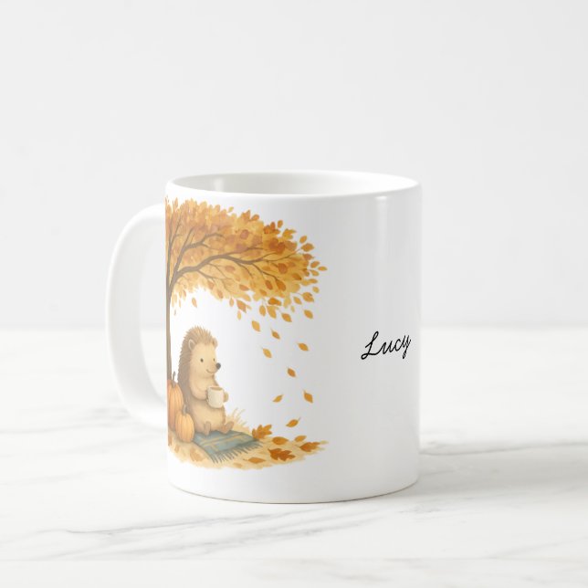 Taza De Café Personalized Autumn Hedgehog Under Tree Coffee Mug (Anverso izquierdo)