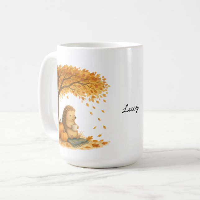 Taza De Café Personalized Autumn Hedgehog Under Tree Coffee Mug (Anverso izquierdo)