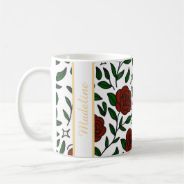 Taza De Café Personalized Beauty and Beast Garden Rose Name Red
