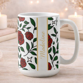 Taza De Café Personalized Beauty and Beast Garden Rose Name Red