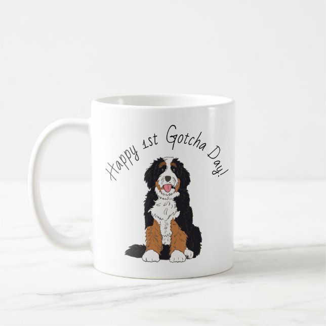 Taza De Café Personalized Bernedoodle 1st Gotcha Day Photo (Izquierda)