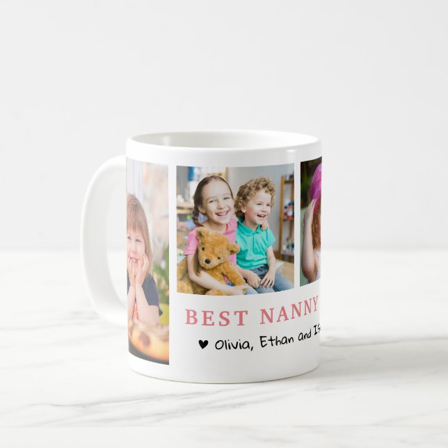 Taza De Café Personalized Best Nanny Ever 4 Photo Collage   (Anverso izquierdo)