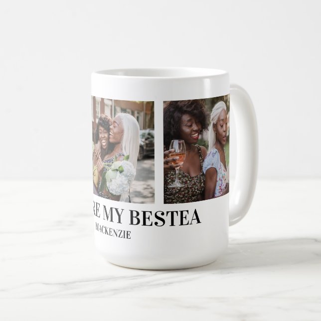 Taza De Café Personalized Bestea (bestie + tea) text 3 photos (Anverso derecho)