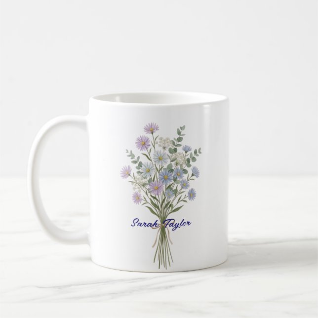 Taza De Café Personalized Birth Flower Aster Custom (Izquierda)