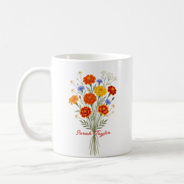 Taza De Café Personalized Birth Flower Marigold Custom (Izquierda)