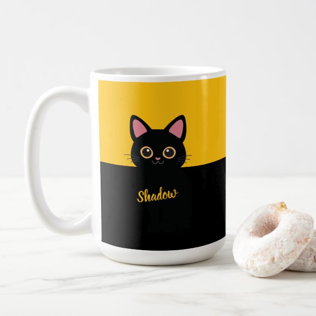 Taza De Café Personalized Black Cat Mug - Gift For Cat lovers (Con donut)