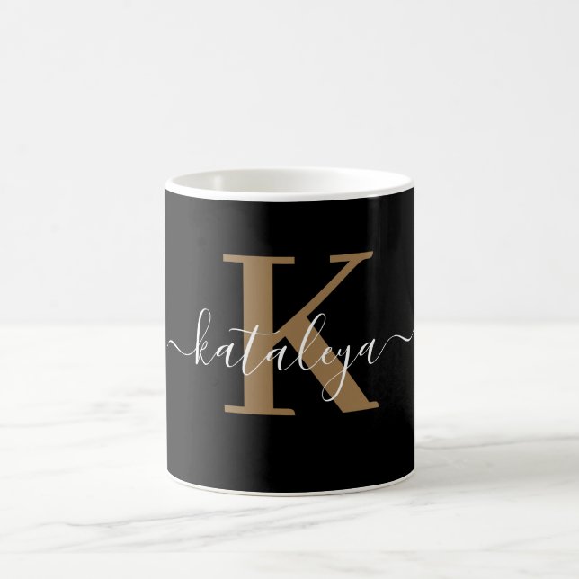 Taza De Café Personalized Black Monogram Coffee Mug with Name (Centro)