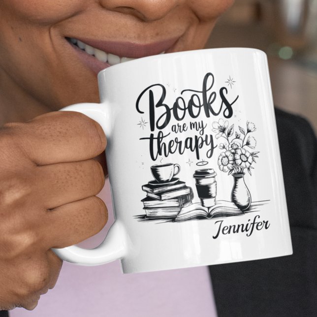 Taza De Café Personalized Books Are My Therapy Bookworms (Books are my therapy mug)