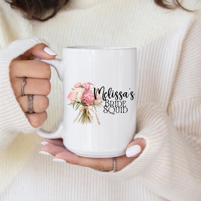 Taza De Café Personalized Bride Squad Coffee Mug (Personalize this cute bride squad coffee mug and send to your bridesmaids. )