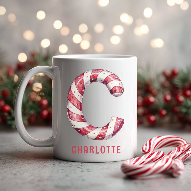 Taza De Café Personalized Candy Cane Monogram Christmas C (Personalized Candy Cane Monogram Christmas C Coffee Mug)