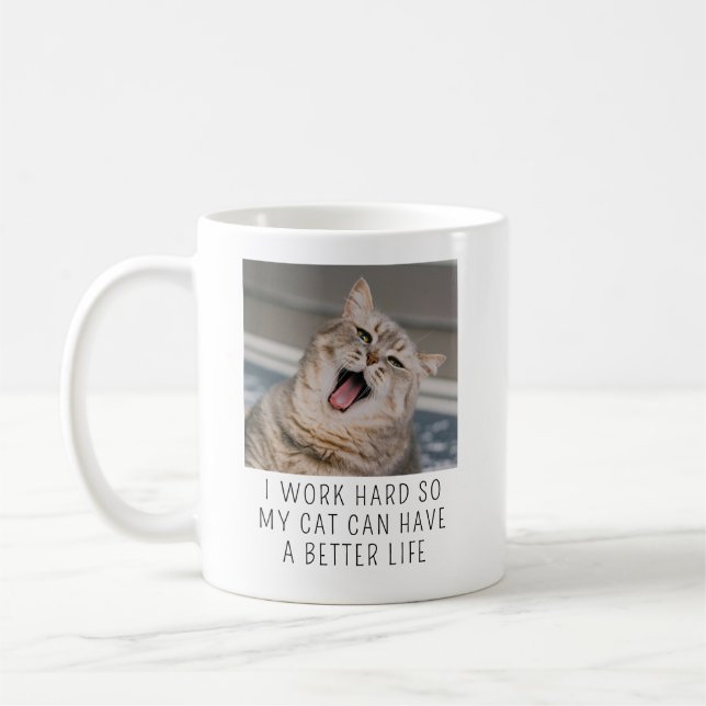 Taza De Café Personalized Cat Photo Custom Caption Funny Pet (Izquierda)