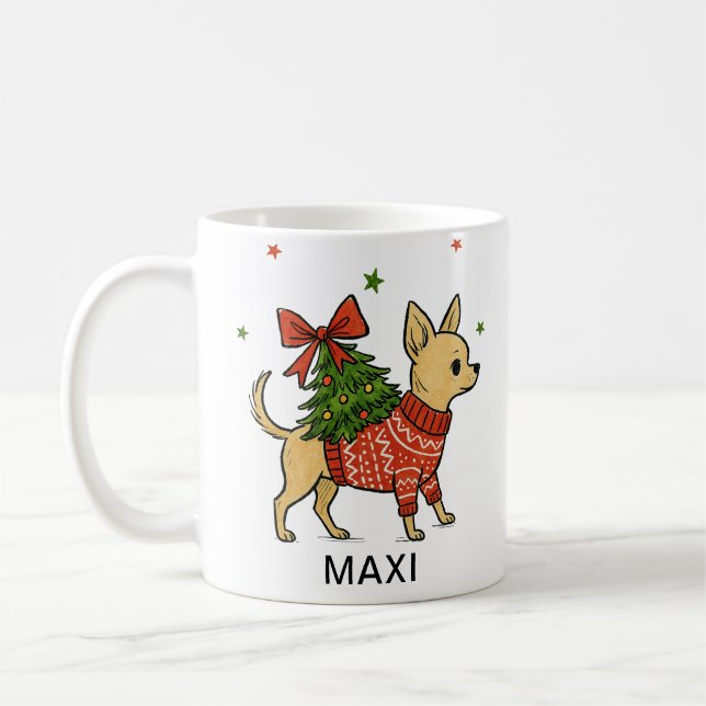 Taza De Café Personalized Chihuahua Christmas Tree Dog (Izquierda)