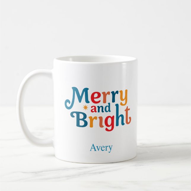 Taza De Café Personalized Christmas Colorful merry and bright (Izquierda)