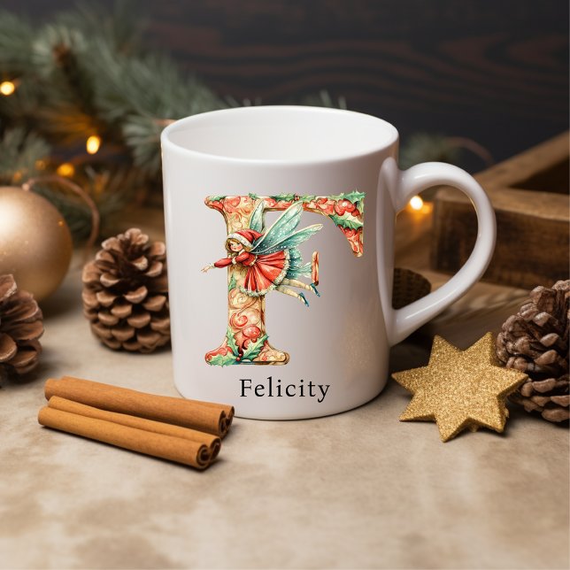 Taza De Café Personalized Christmas Fairy Monogram Initial F (Personalized Christmas Fairy Monogram Initial F Coffee Mug)