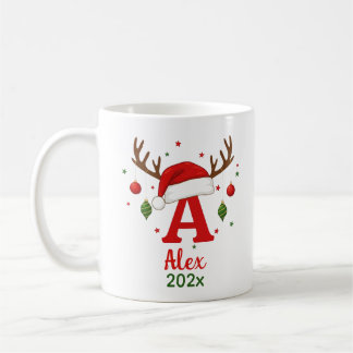 Taza De Café Personalized Christmas Monogram A Santa Hat