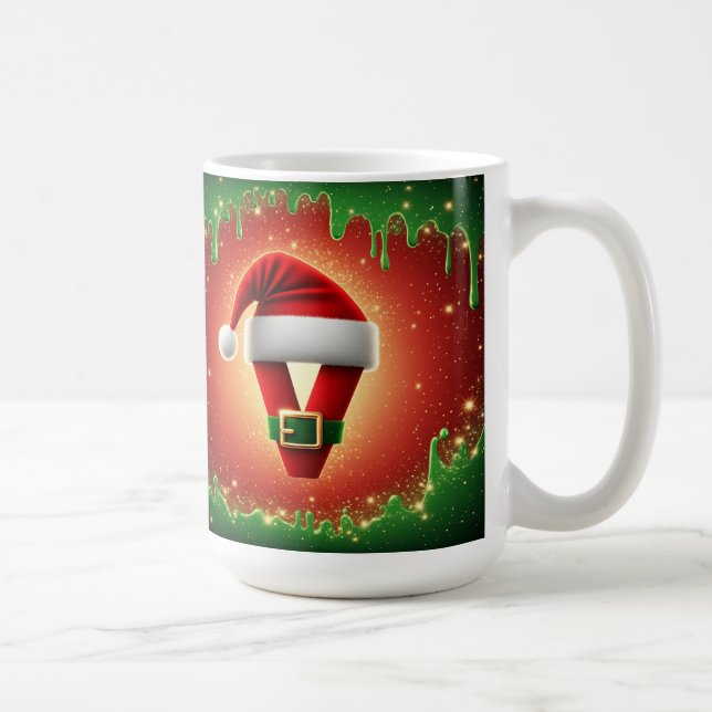 Taza De Café Personalized Christmas Monogram V with Santa Hat (Derecha)