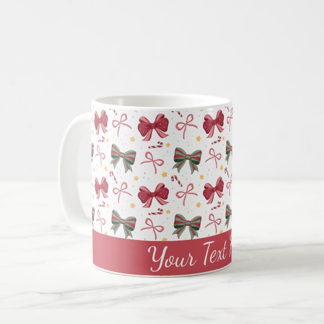Taza De Café Personalized Christmas Mug With Red and Green Bows (Anverso izquierdo)