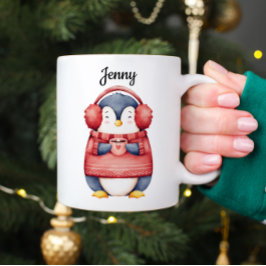 Taza De Café Personalized Christmas Penguin Mug