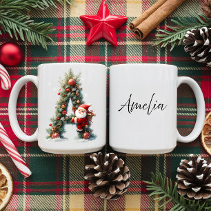 Taza De Café Personalized Christmas with Letter A Santa