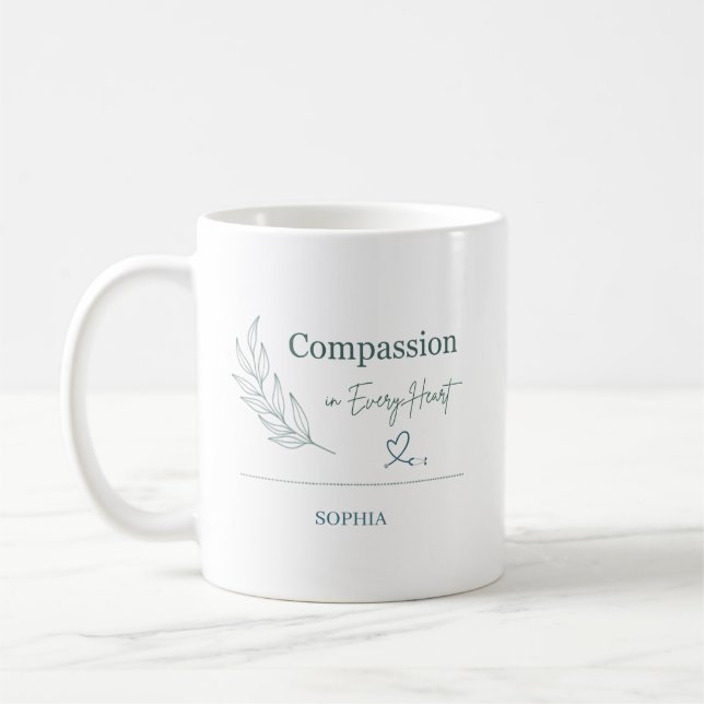 Taza De Café Personalized Compassion in Every Heart Botanical (Izquierda)