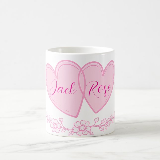 Taza De Café Personalized Couple Hearts Romantic Floral Name  (Centro)