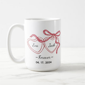 Taza De Café Personalized Couple Line Art Mug with Names & Date