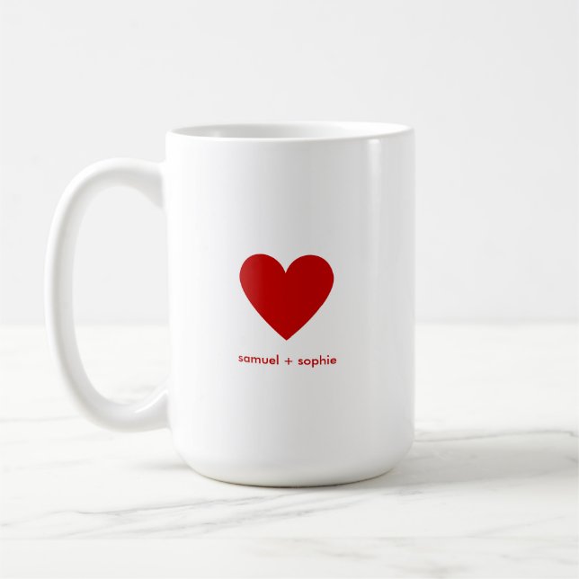 Taza De Café Personalized Couples Modern Minimal Red Heart (Izquierda)