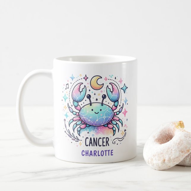 Taza De Café Personalized Cute Cancer Zodiac Crab Astrology (Con donut)