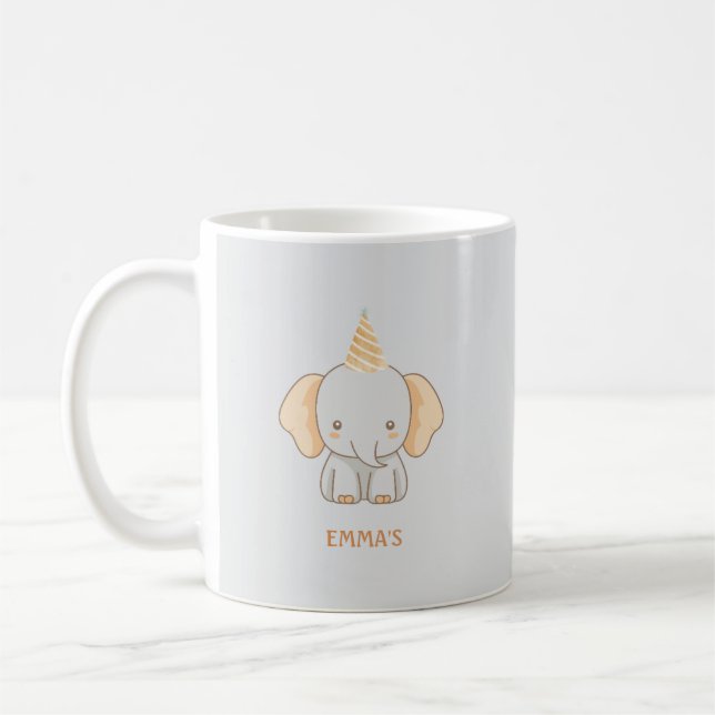 Taza De Café Personalized Cute Elephant Kids Name (Izquierda)