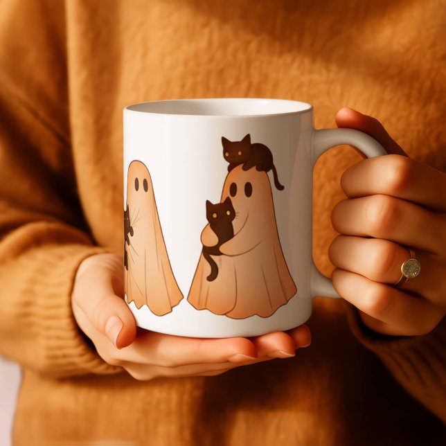 Taza De Café Personalized Cute Ghost and Black Cat Autumn Mug (Subido por el creador)