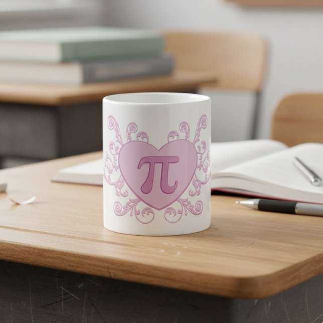 Taza De Café Personalized Cute Pink Number Pi Mug (Personalized pink heart number pi mug with a name.)