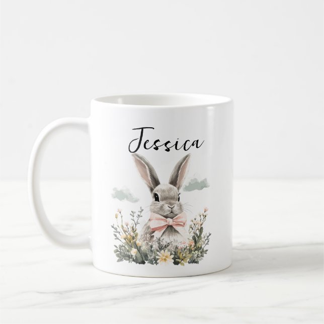 Taza De Café Personalized Cute Rabbit | Adorable Bunny Animal (Izquierda)