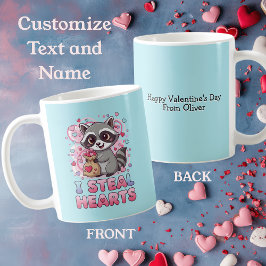 Taza De Café Personalized Cute Raccoon Valentine's Day