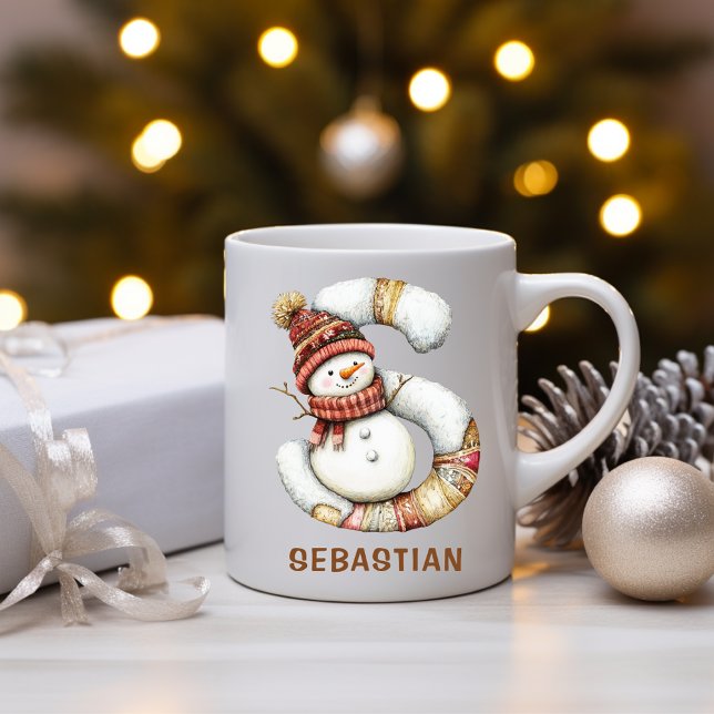 Taza De Café Personalized Cute Snowman Monogram S Christmas (Personalized Cute Snowman Monogram S Christmas Coffee Mug)