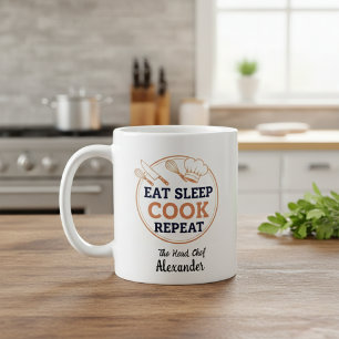 Taza De Café Personalized Eat Sleep Cook Repeat Head Chef Quote
