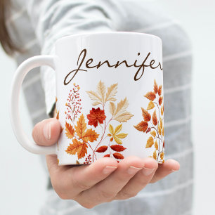 Taza De Café Personalized Elegant Fall Floral Embroidered