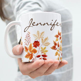 Taza De Café Personalized Elegant Fall Floral Embroidered