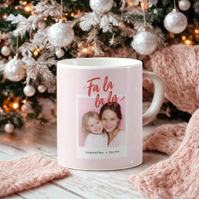Taza De Café Personalized Fa La La La Pink Christmas Photo (Subido por el creador)