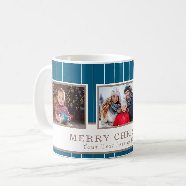 Taza De Café Personalized Family 3 Photo Collage Christmas  (Anverso izquierdo)