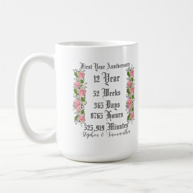 Taza De Café Personalized first  year anniversary typography  (Izquierda)
