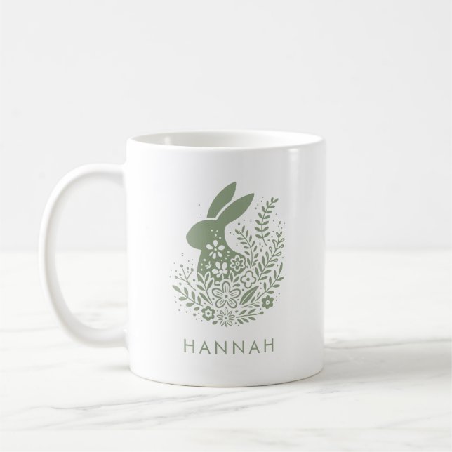 Taza De Café Personalized Floral Easter Bunny (Izquierda)