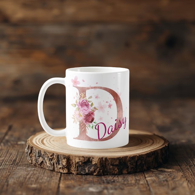 Taza De Café Personalized Floral Initial Mug – Letter D (Subido por el creador)
