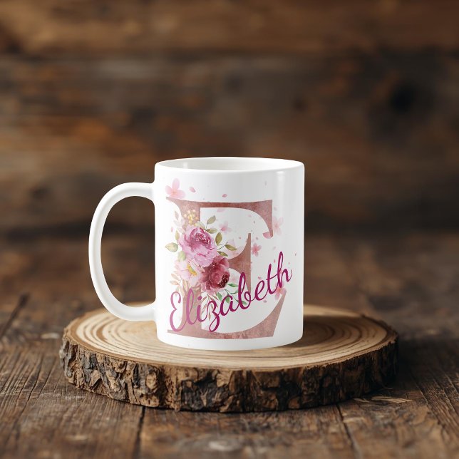 Taza De Café Personalized Floral Initial Mug – Letter E (Subido por el creador)