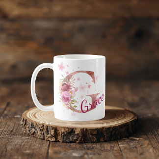 Taza De Café Personalized Floral Initial Mug – Letter G
