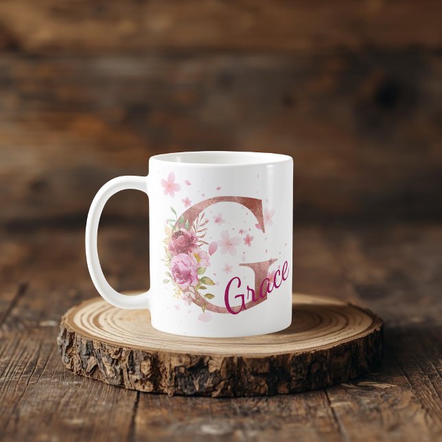 Taza De Café Personalized Floral Initial Mug – Letter G (Subido por el creador)