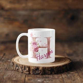 Taza De Café Personalized Floral Initial Mug – Letter H
