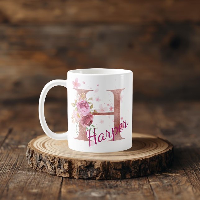 Taza De Café Personalized Floral Initial Mug – Letter H (Subido por el creador)